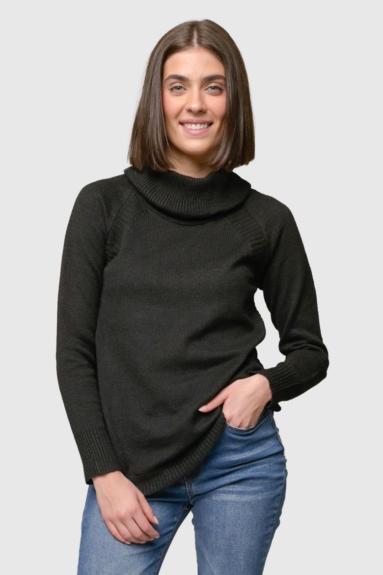 Mossy Shirttail Cowl Neck Sweater in Black