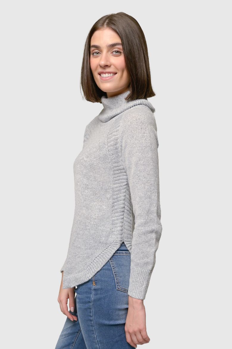 Mossy Shirttail Cowl Neck Sweater in Gray