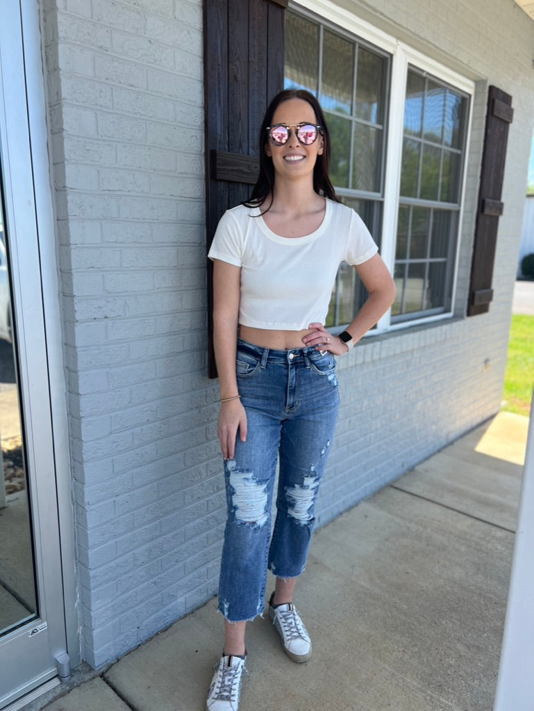 Ribbed Crop Top in White**FINAL SALE**