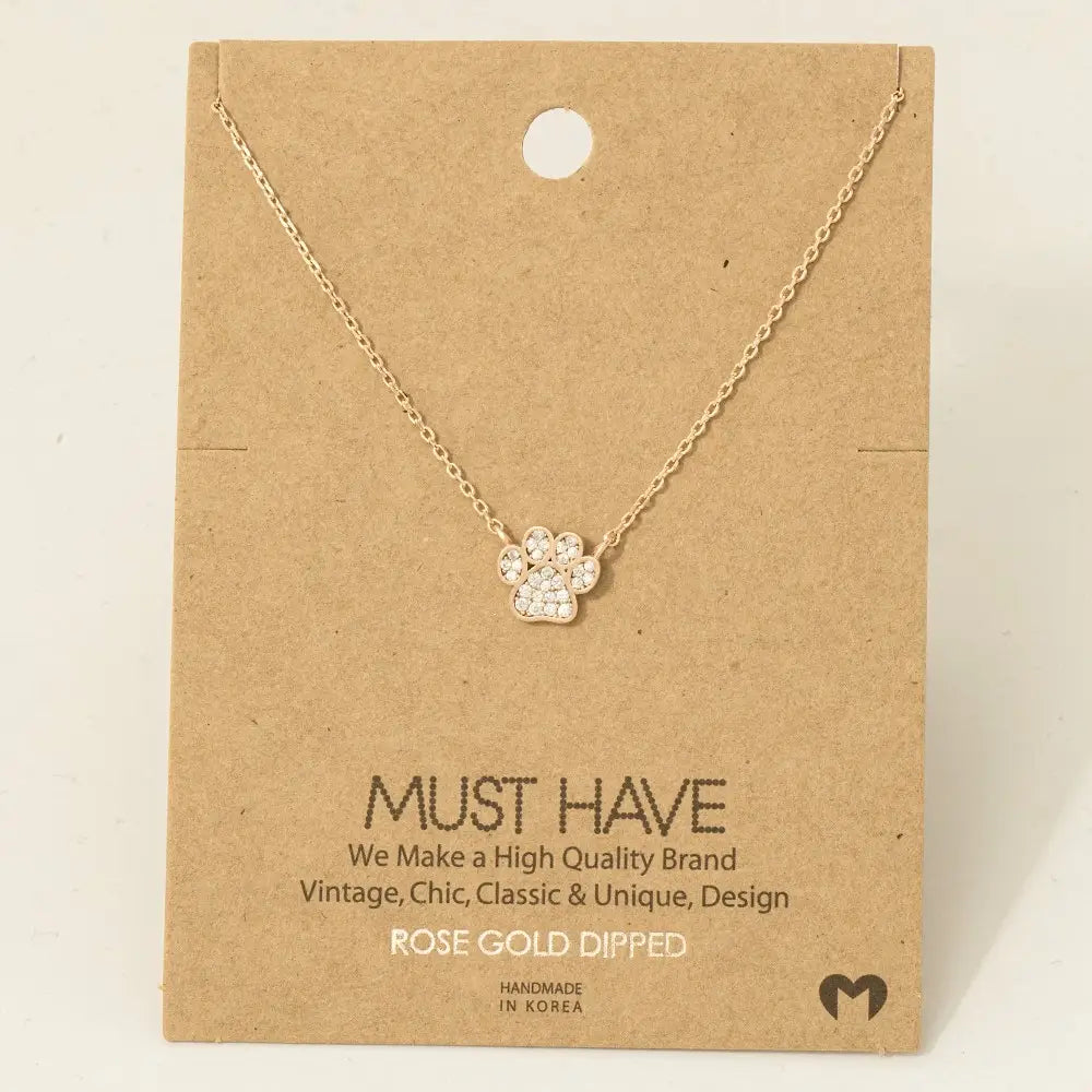 Dainty Diamond Paw Necklace-Rose Gold