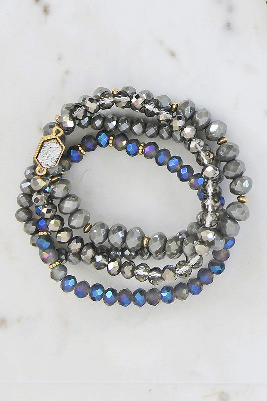 Glass Crystal Bead Bracelet Set in Gray