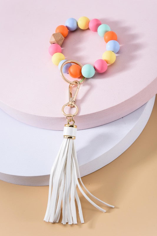 Rubber Beaded Key Ring in Rainbow