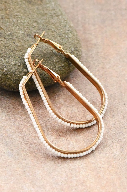 White Beaded Hoop Earrings