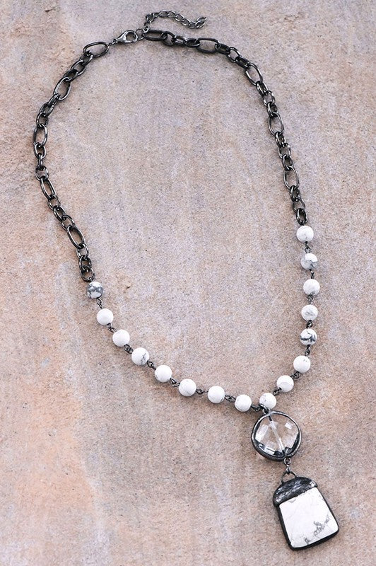 White Howlite Stone Pendant Necklace