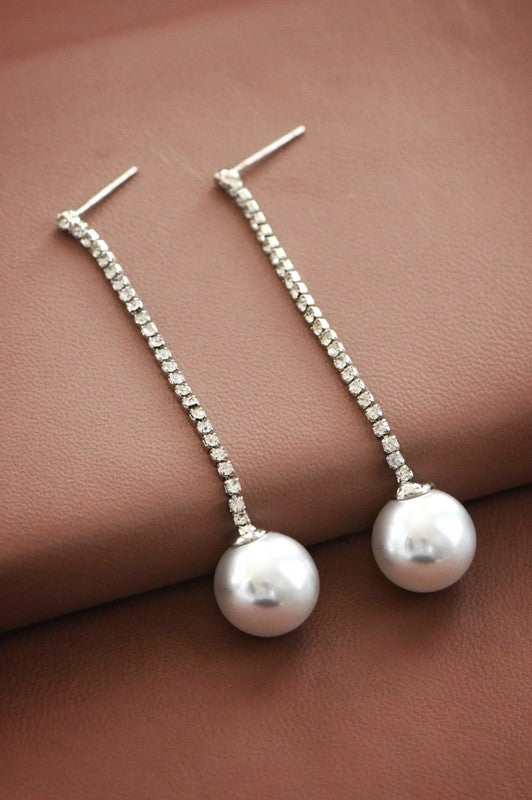 Rhinestone and Pearl Drop Earrings