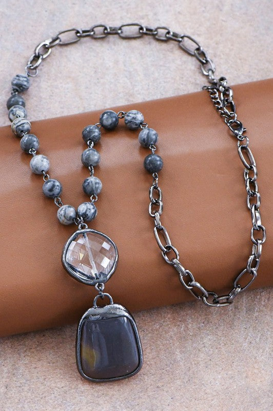 Gray Agate Stone Pendant Necklace