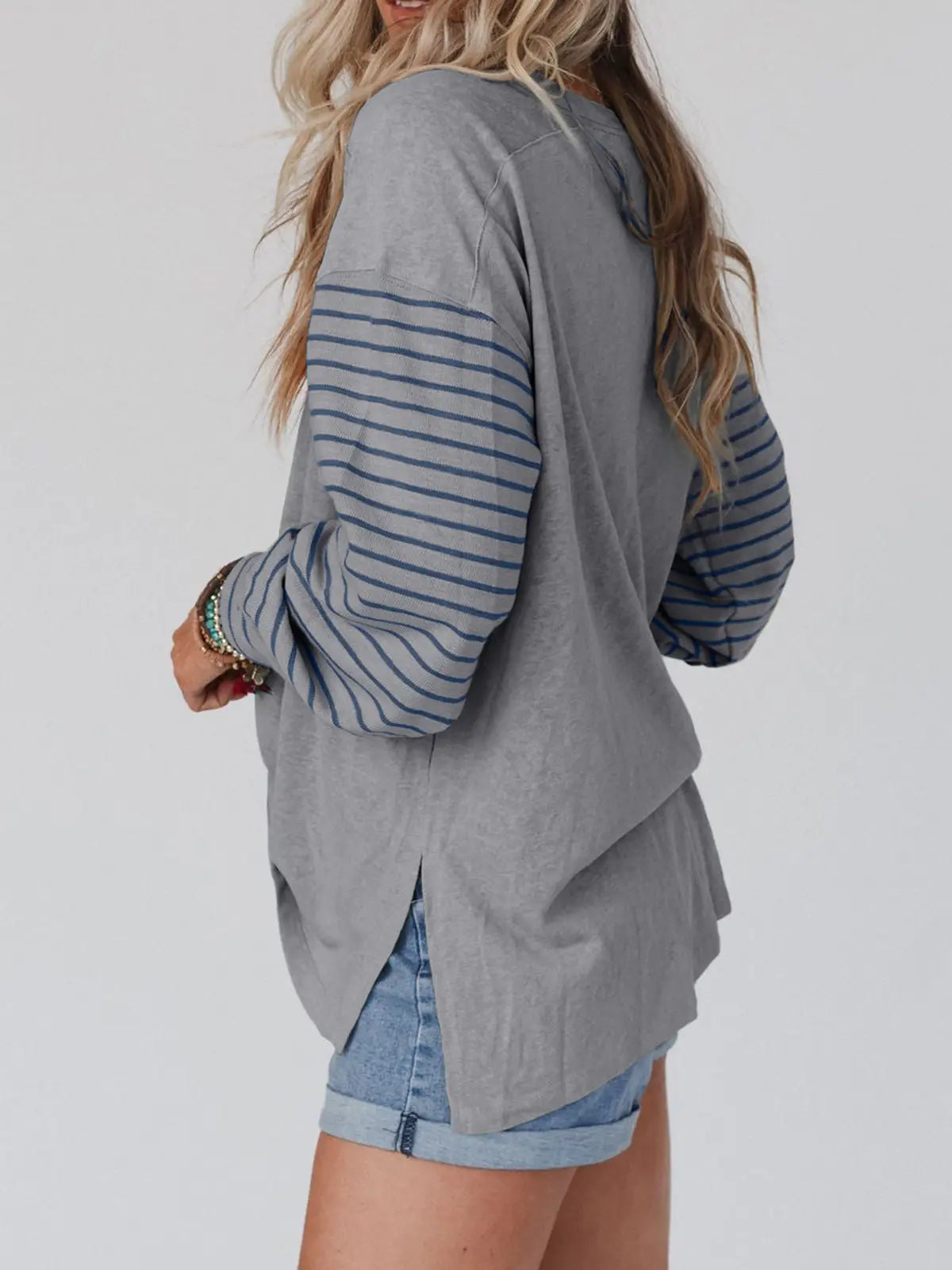 Striped Top-Gray Blue