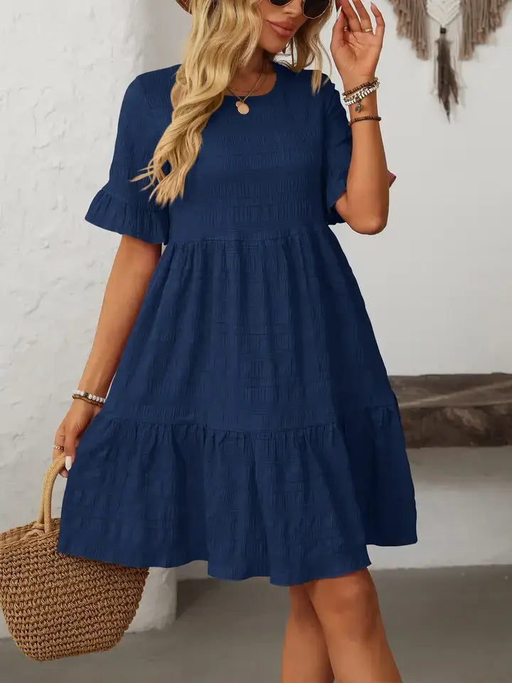 Flowy Casual Trendy Mini Dress-Navy
