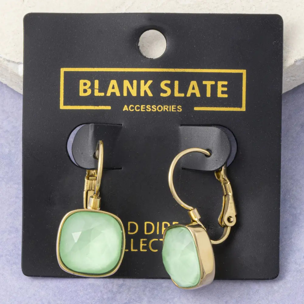 Gold Dipped Cushion Cut Crystal Drop Earrings-Mint