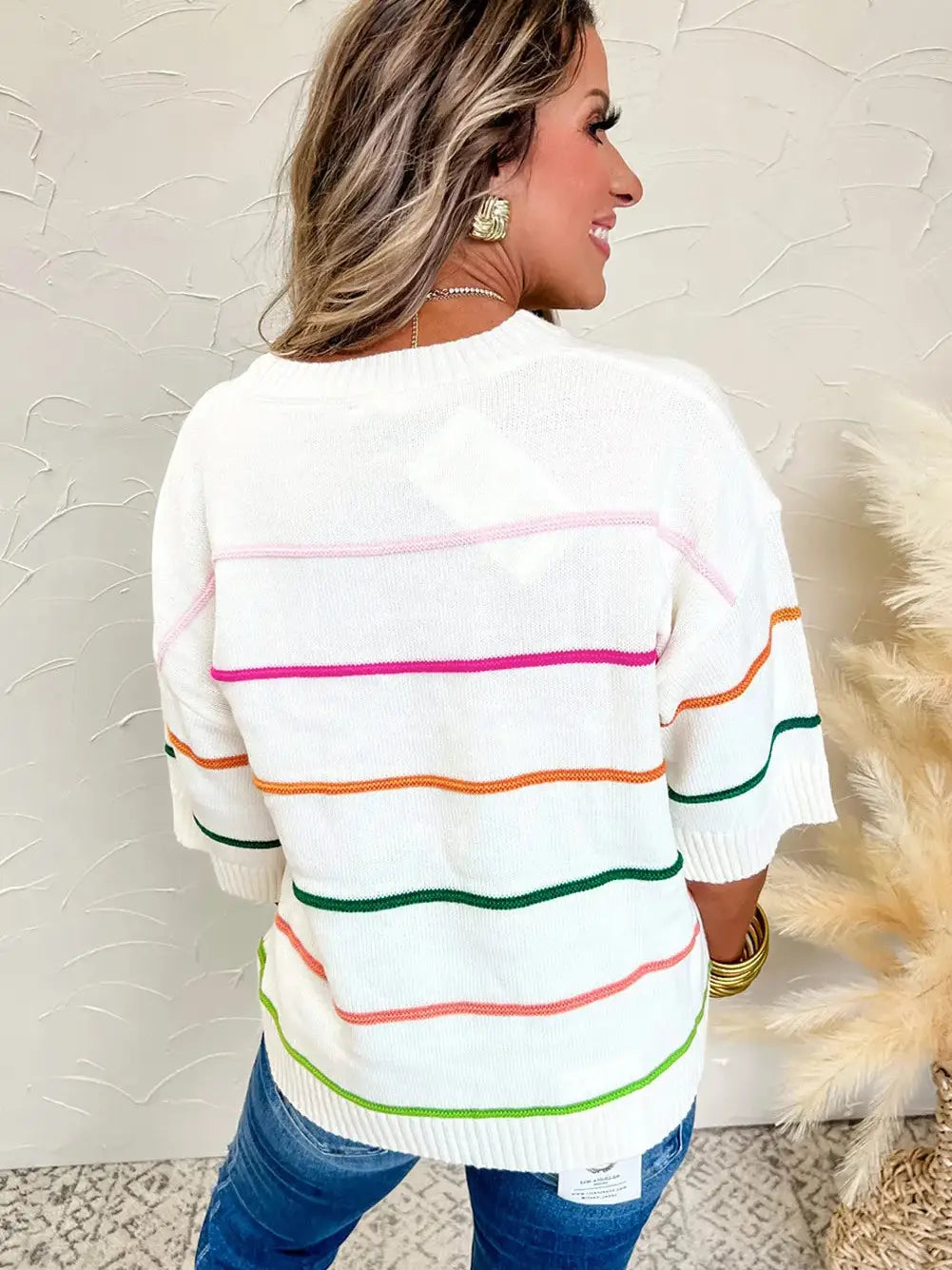 Rainbow Stripe Half Sleeve Top