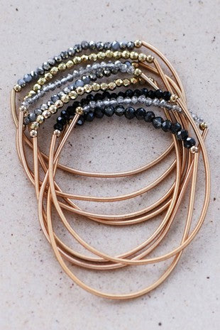 Stretchy Layered Guitar String Beaded Bracelet Set