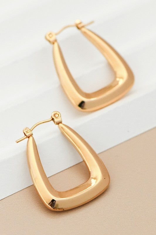 18K Waterproof Non-Tarnish Stainless Steel Rectangular Hoops