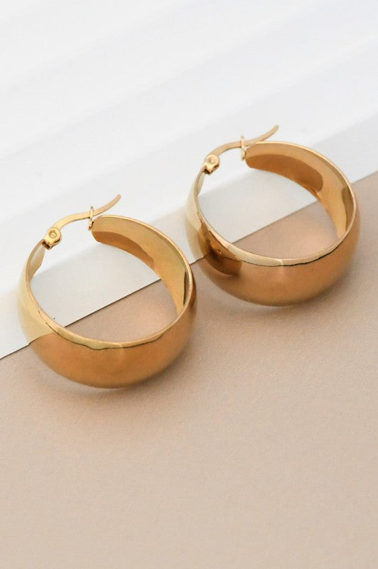 18K Waterproof Non-Tarnish Stainless Steel Wide  Hoops