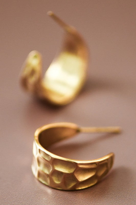 18K Waterproof Non-Tarnish Stainless Steel Hammered Hoops
