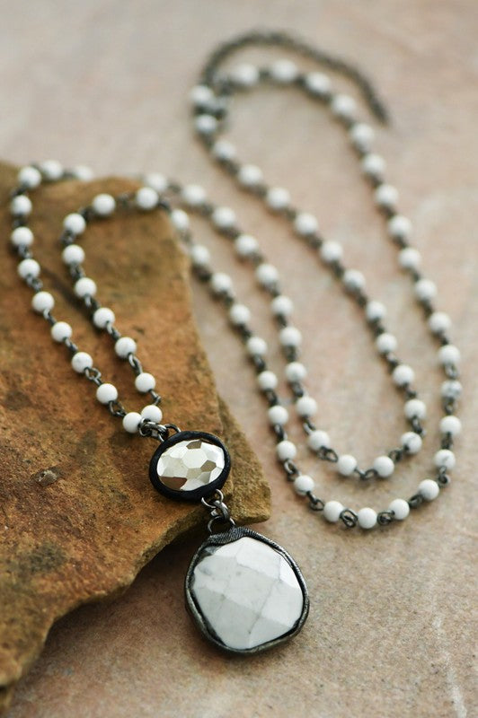 White Howlite Beaded Chain Necklace