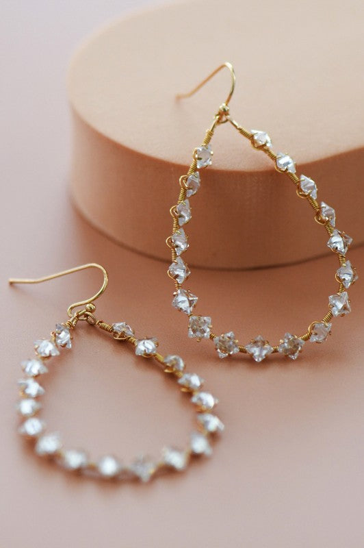 Wire Wrapped Zircon Crystal Teardrop Earrings