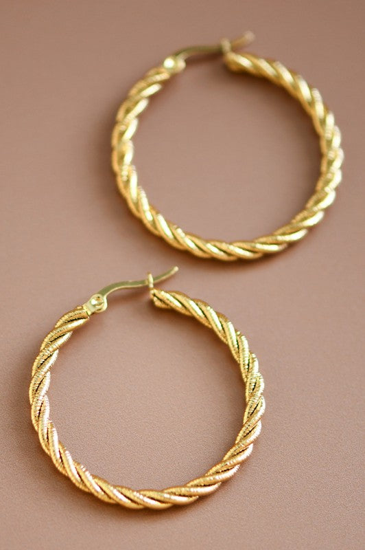 18K Waterproof Non-Tarnish Stainless Steel Rope Hoops