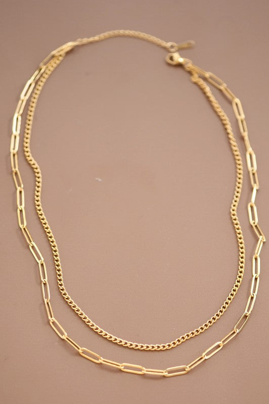 18K Non-Tarnish Stainless Steel Layered Chain Necklace