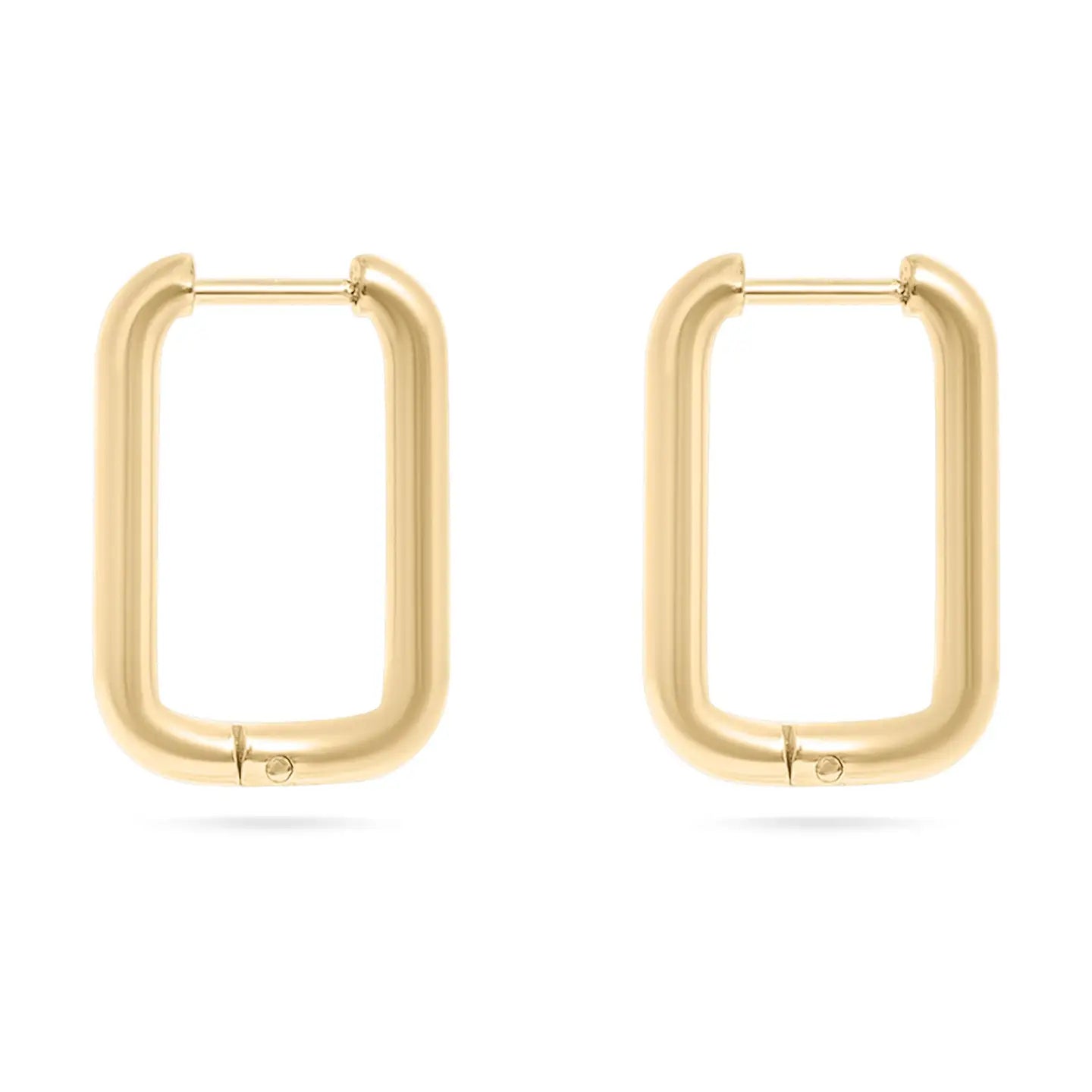 18K Gold Rounded Rectangle Everyday Huggie Earrings