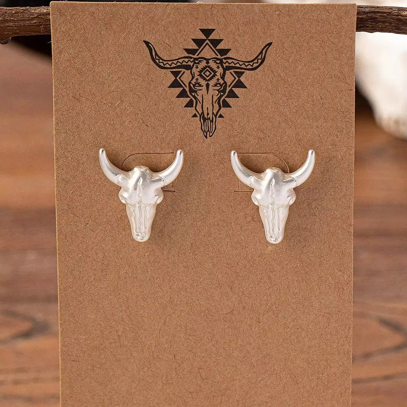 Longhorn Stud Earrings in Silver