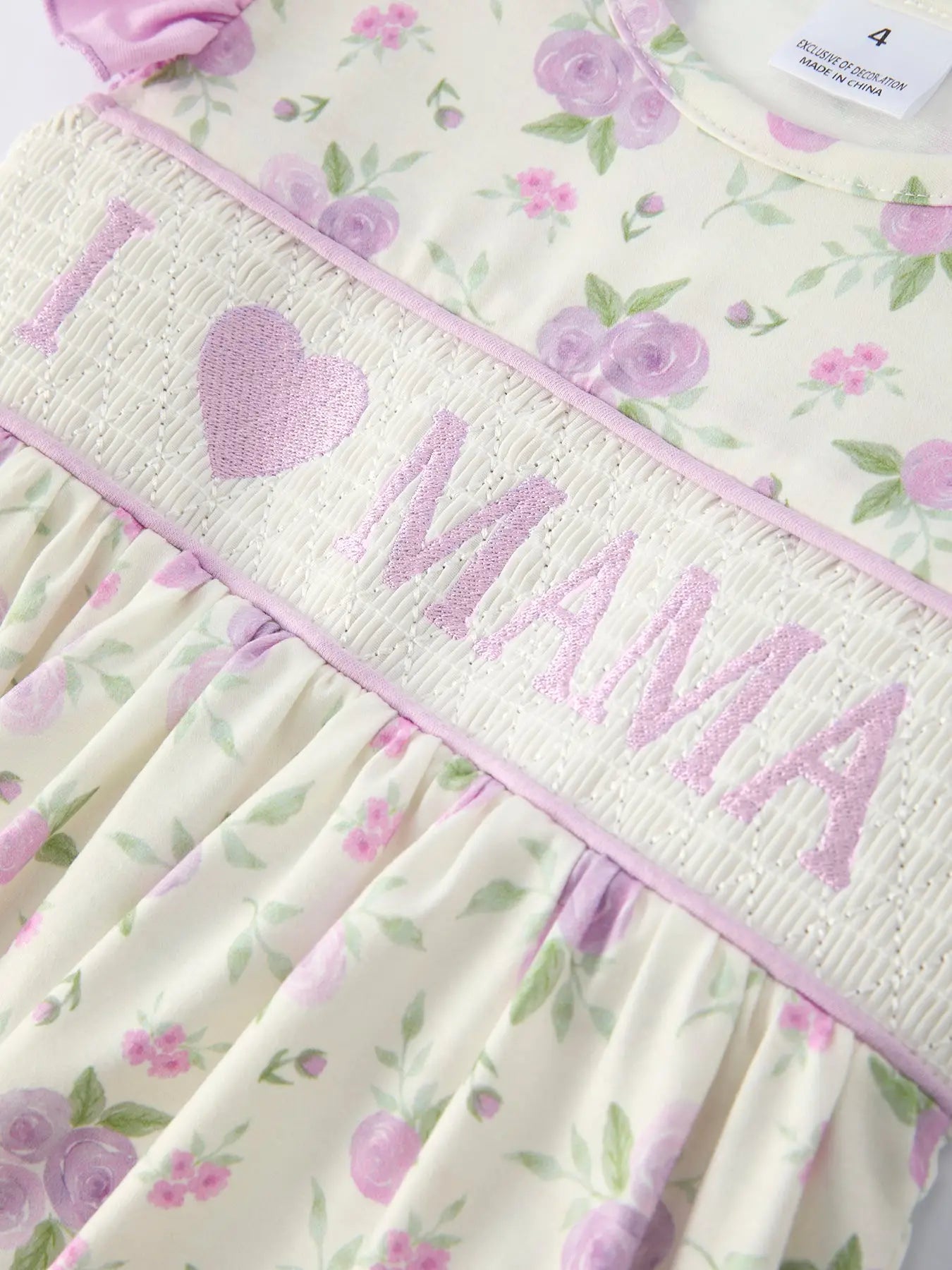 Floral “I ❤ Mama” Smocked Girls Dress
