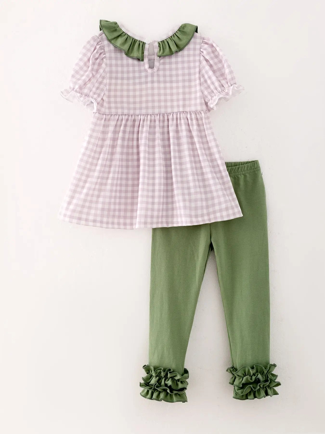 Girls Pumpkin Chenille Patches Plaid Top + Pants Set