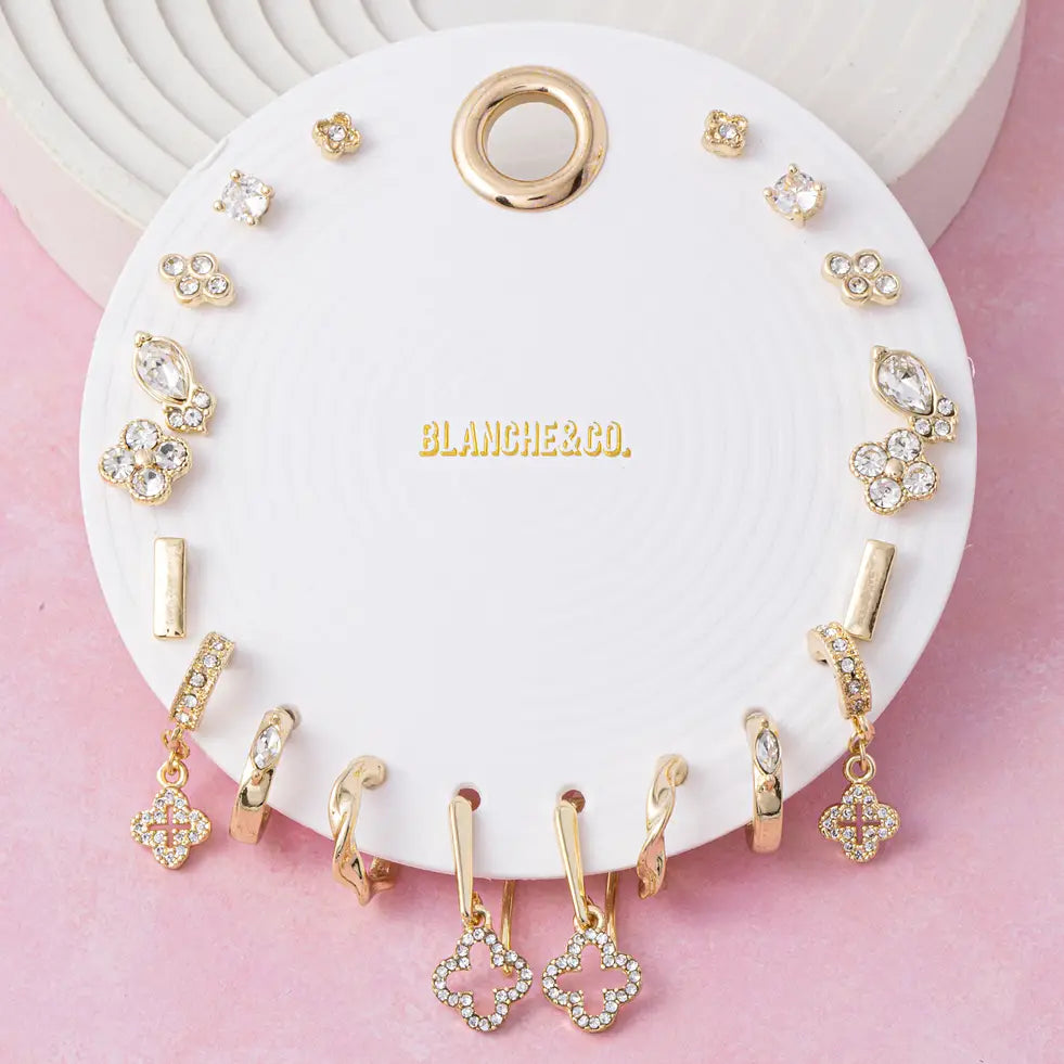 Clover Charm Huggie Ten Pair Earring Set