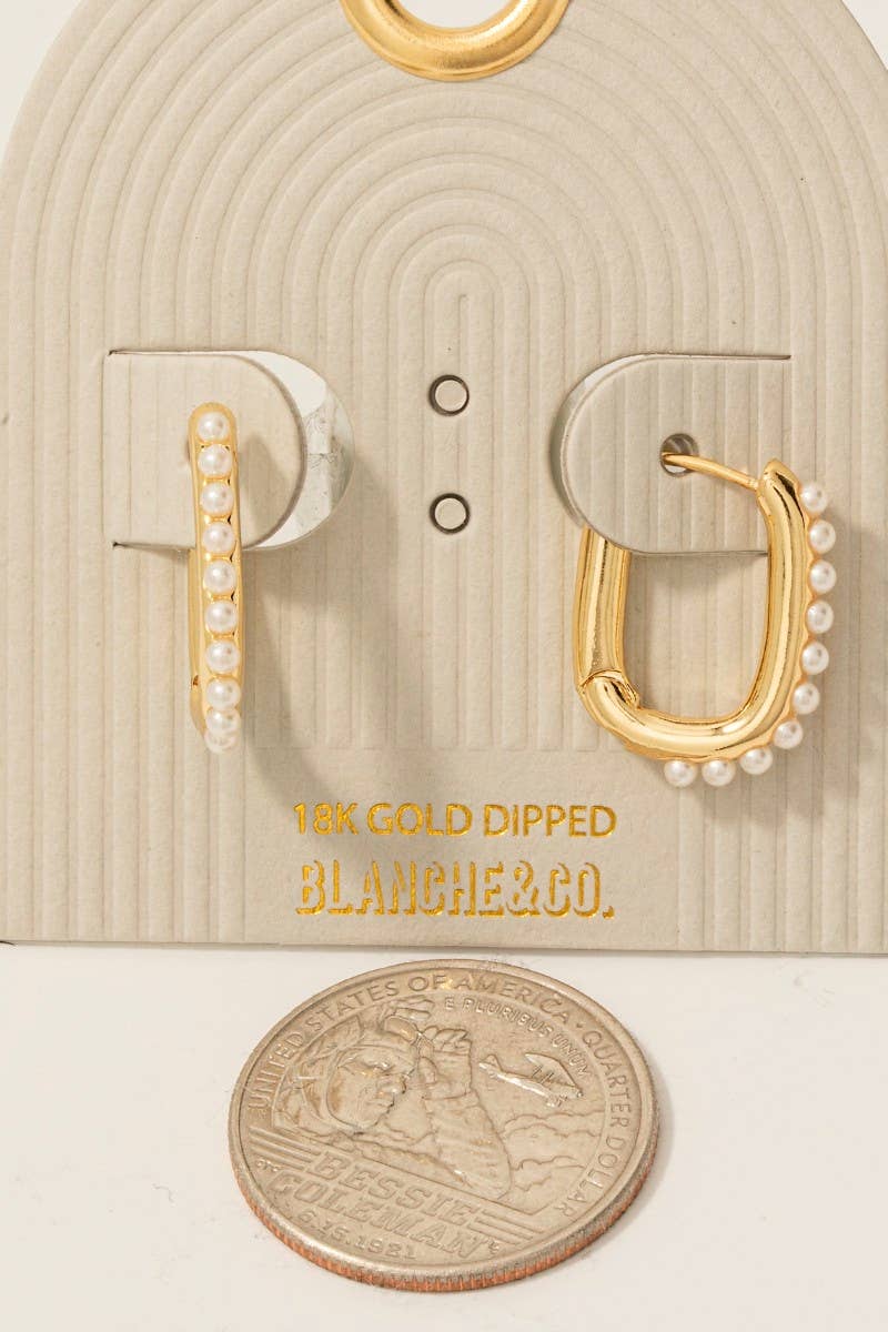 Pearl Studded Rectangle Hoop Earrings