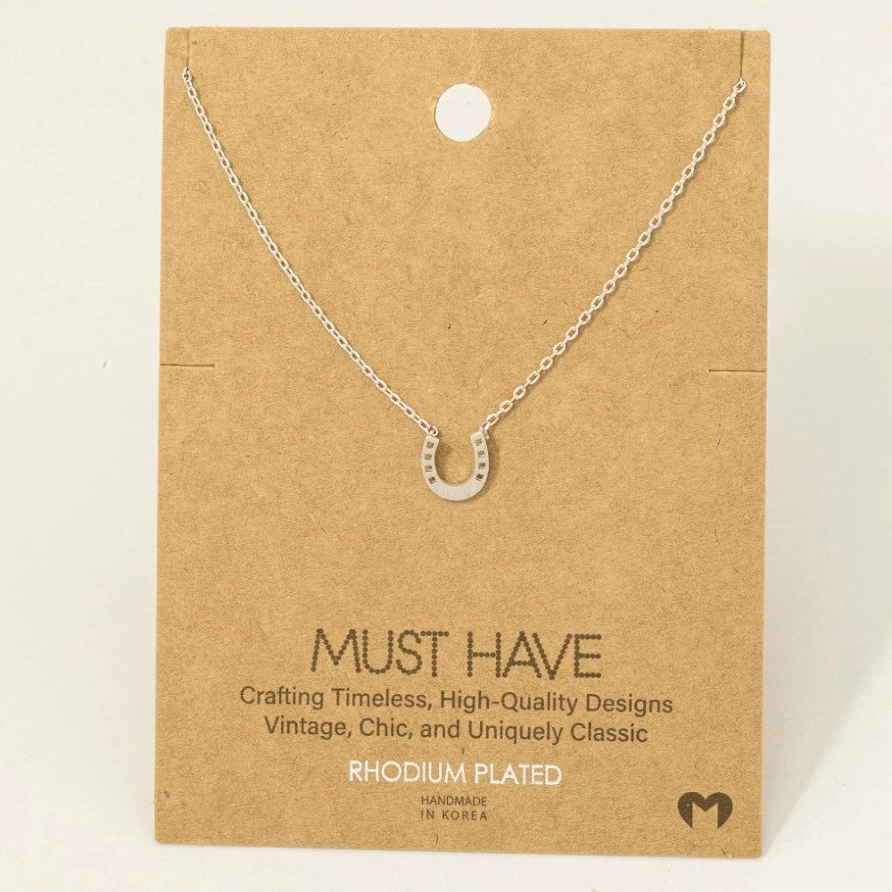 Mini Horseshoe Pendant Necklace-Silver