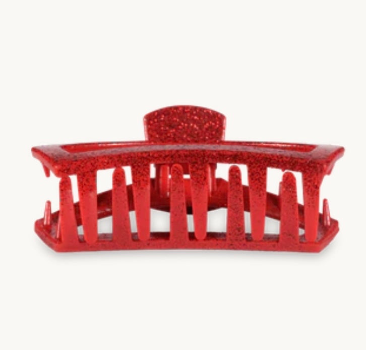 Open Hair Clip in Red Glitter