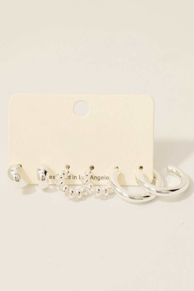 3Pc Mixed Hoop Earrings Set