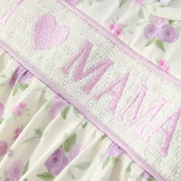 Floral “I ❤ Mama” Smocked Baby Girls Bloomer Set