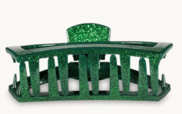Open Hair Clip in Green Glitter
