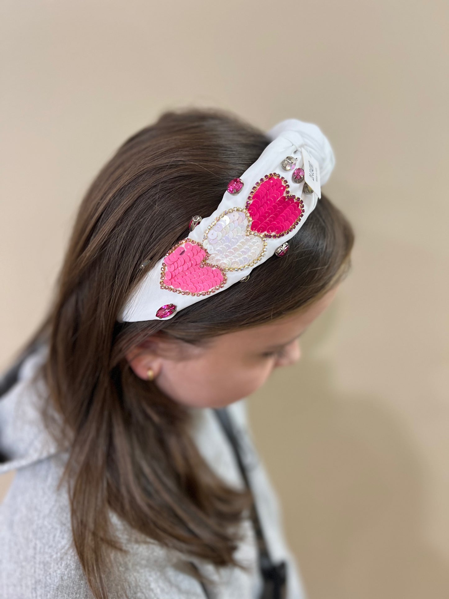Sequin Heart Headband in White**FINAL SALE**