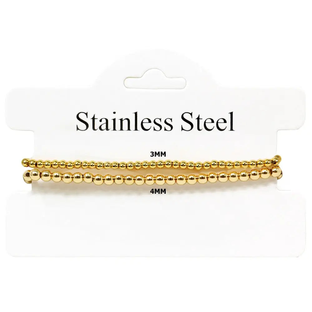 Waterproof Stainless-Steel Beaded Set of 2 Stretch Bracelets