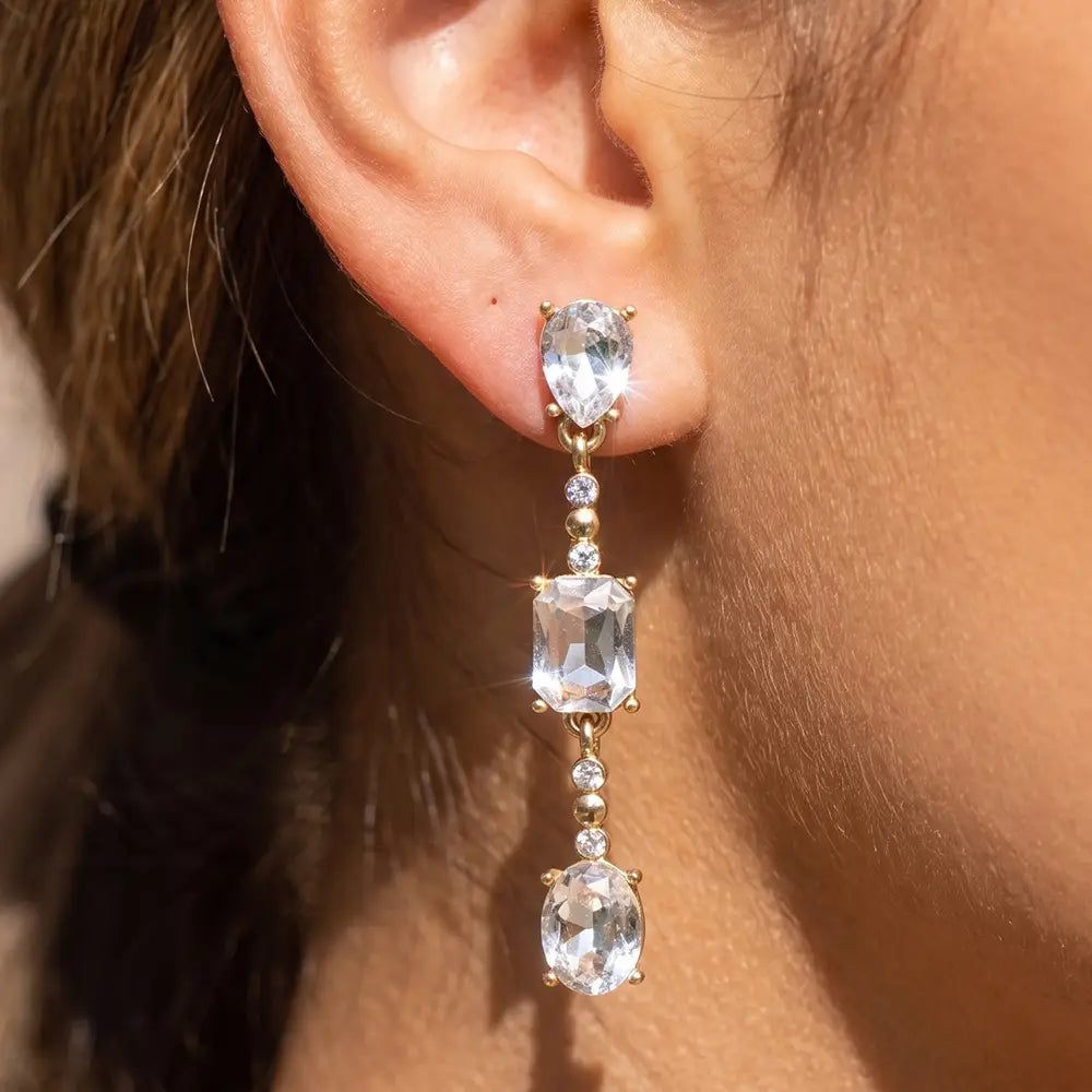 Three Stone Linear Drop Earrings