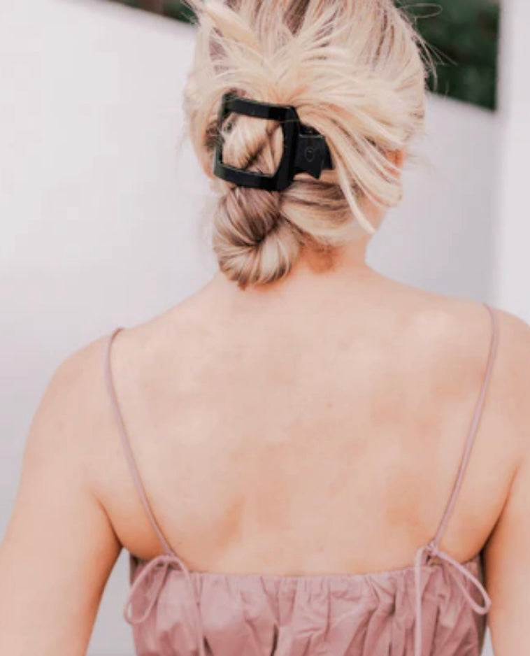 Square Flat Hair Clip in Jet Black