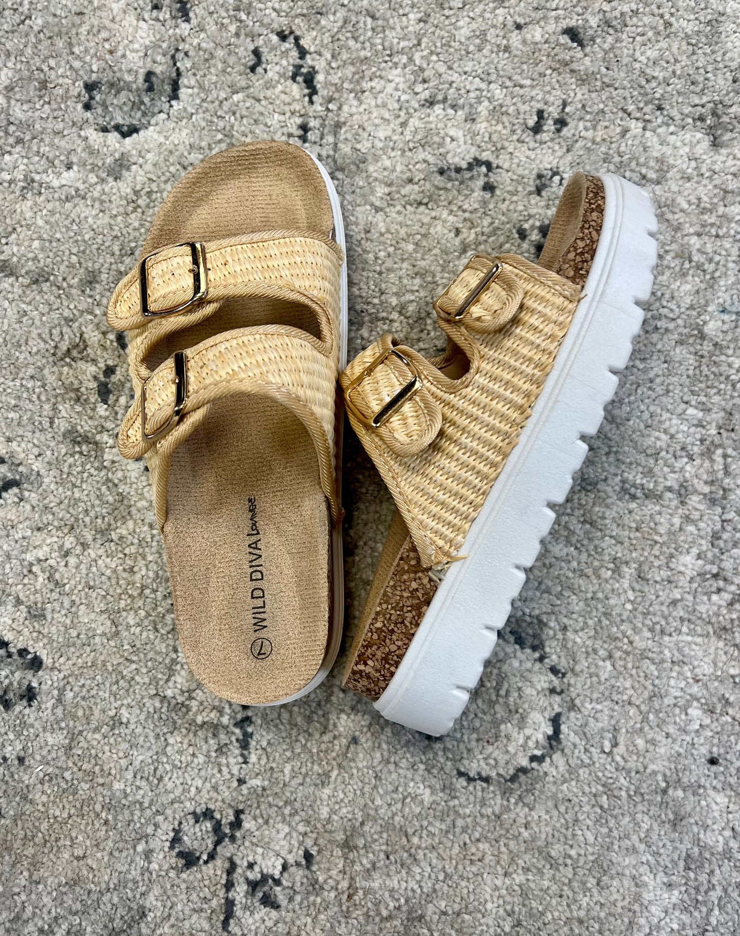 Raffia Double Strap Platform Sandals