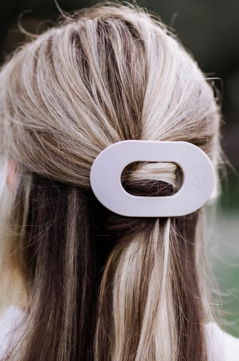 Flat Round Hair Clip in Silver Flames