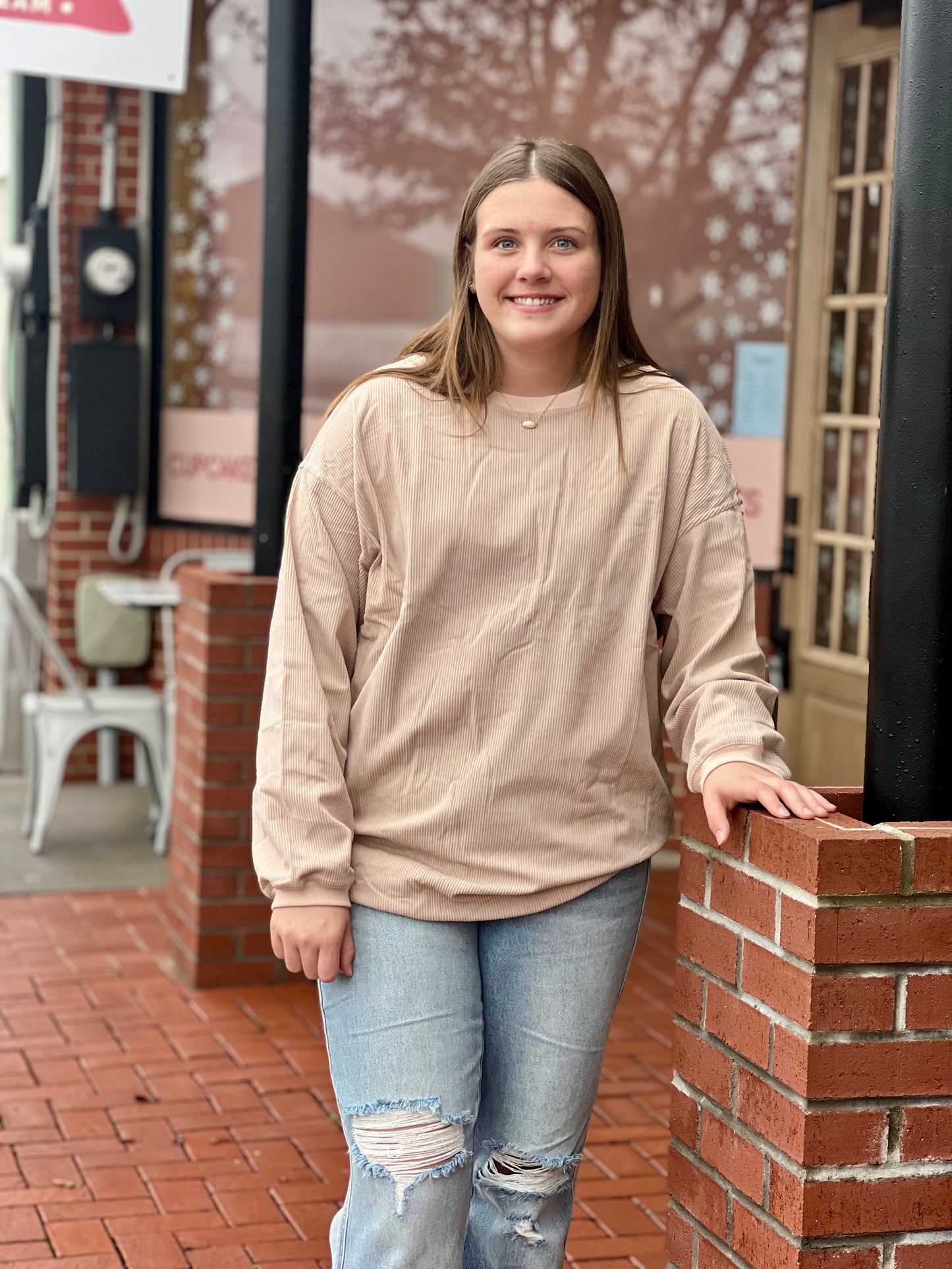 Oversized Ribbed Sweatshirt in Tan