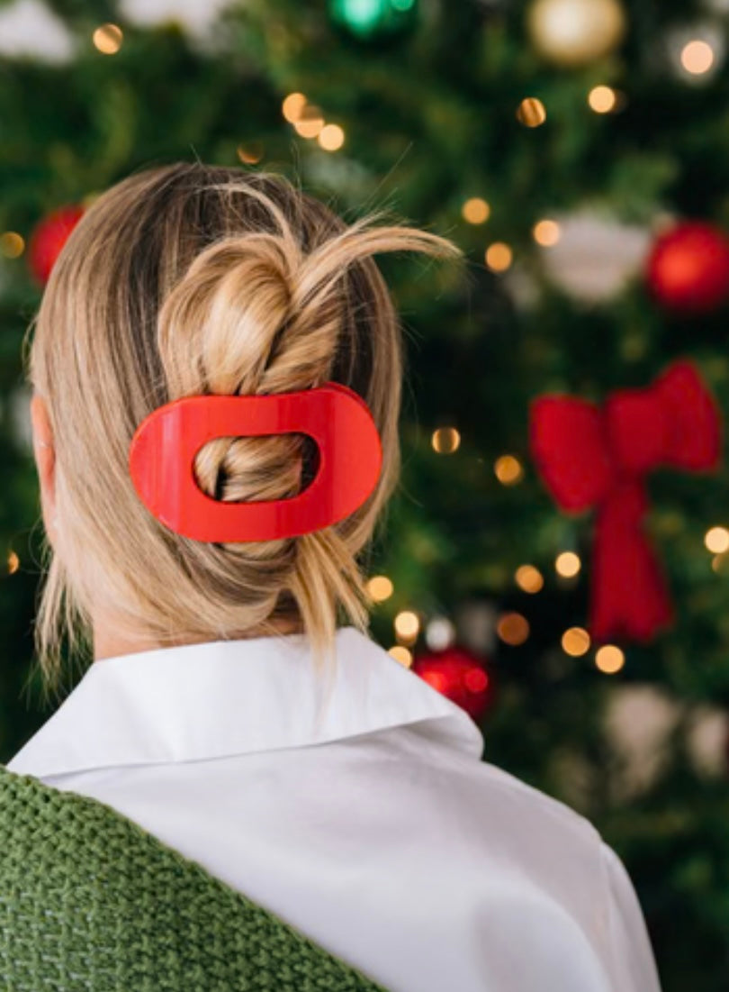 Flat Round Hair Clip in Rudolph Red