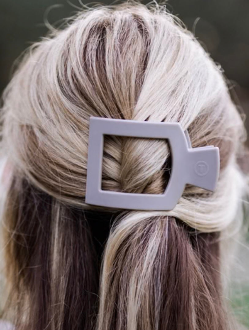 Square Flat Hair Clip in Silver Flames