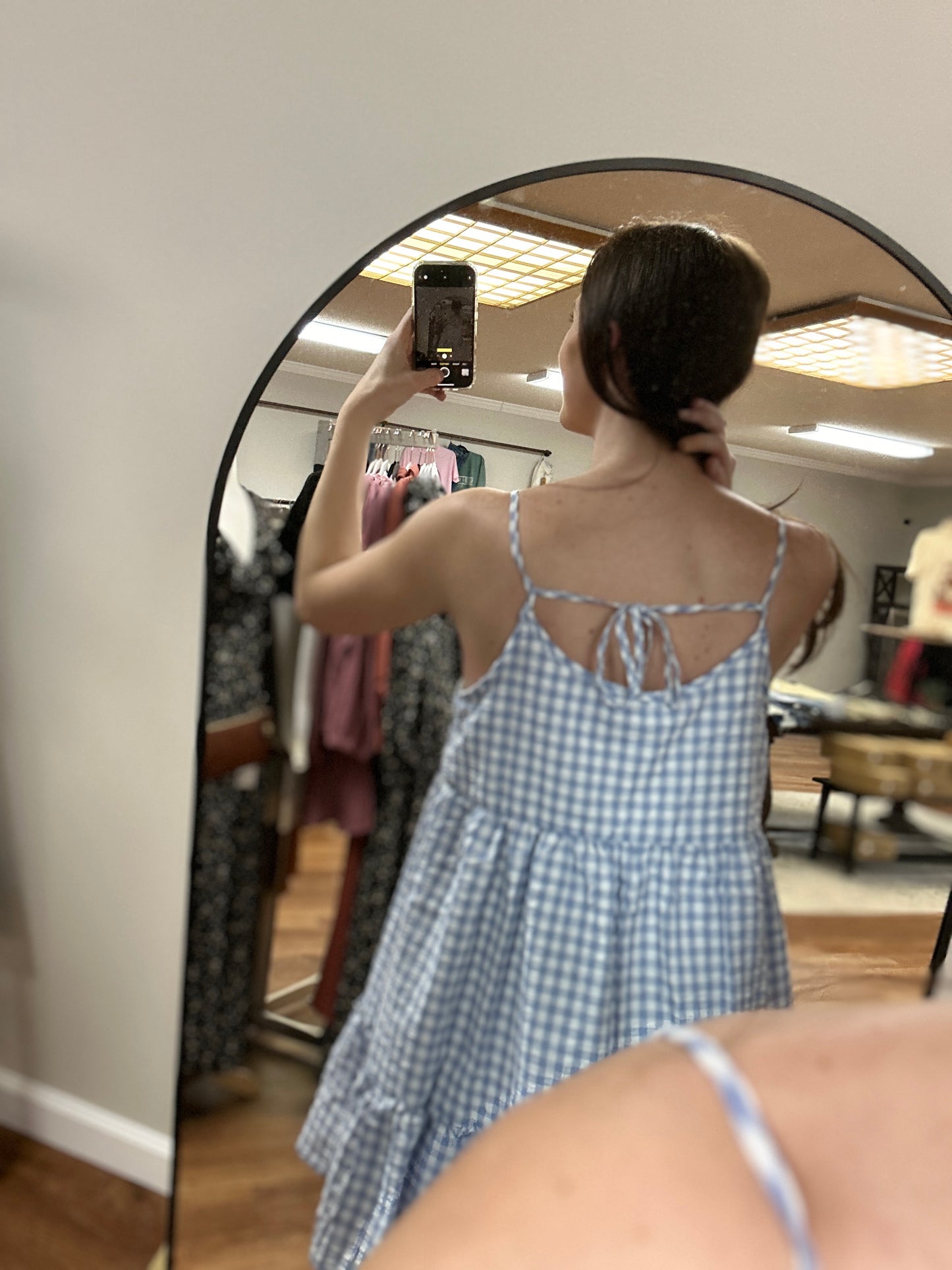 Gingham Tiered Dress in Blue