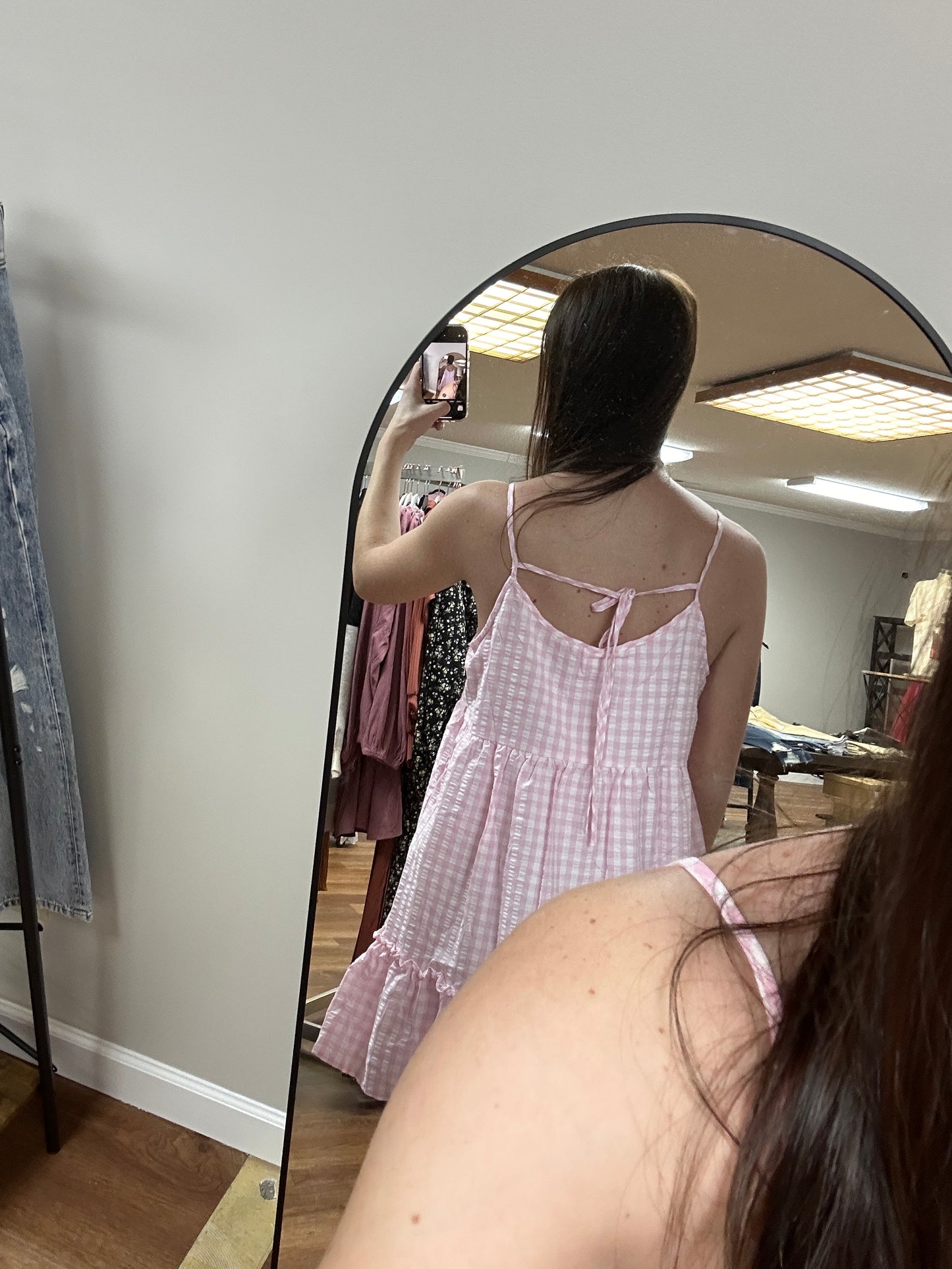 Gingham Tiered Dress in Pink**FINAL SALE**