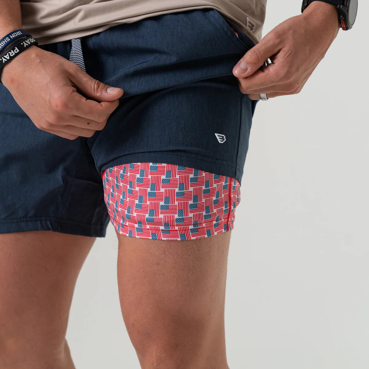 Athletic Short - Heather Navy - American Flag Liner