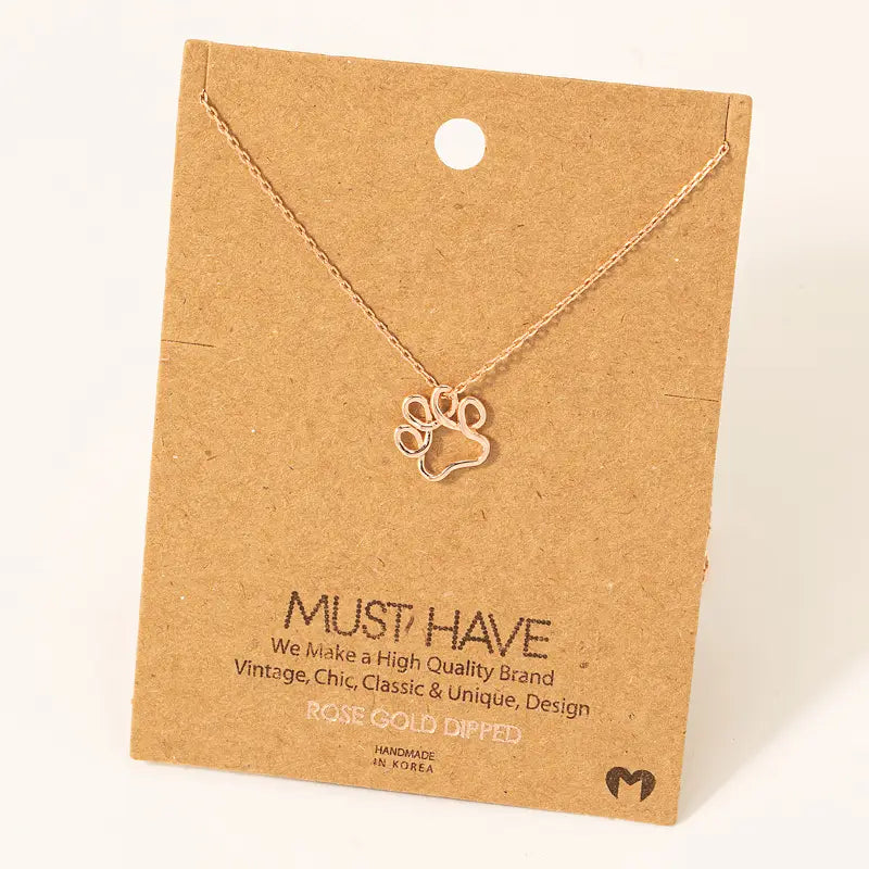 Wire Paw Pendant Necklace-Rose Gold