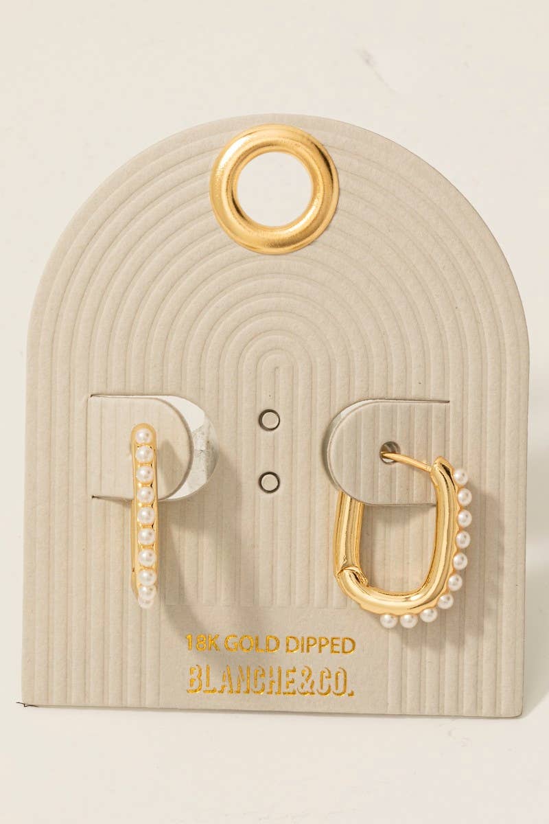 Pearl Studded Rectangle Hoop Earrings