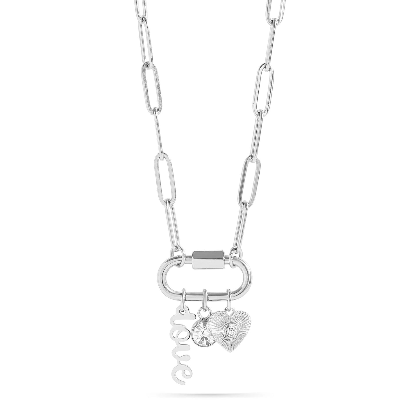18K Gold Carabiner "Love" Paperclip Charm Necklace