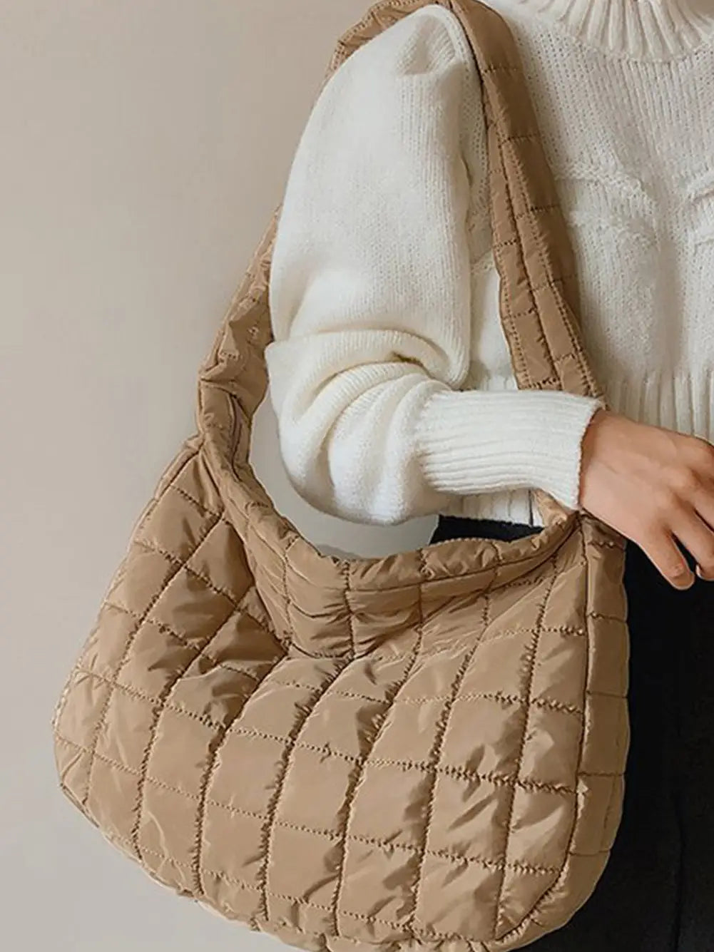 Quilted Shoulder Bag in Beige