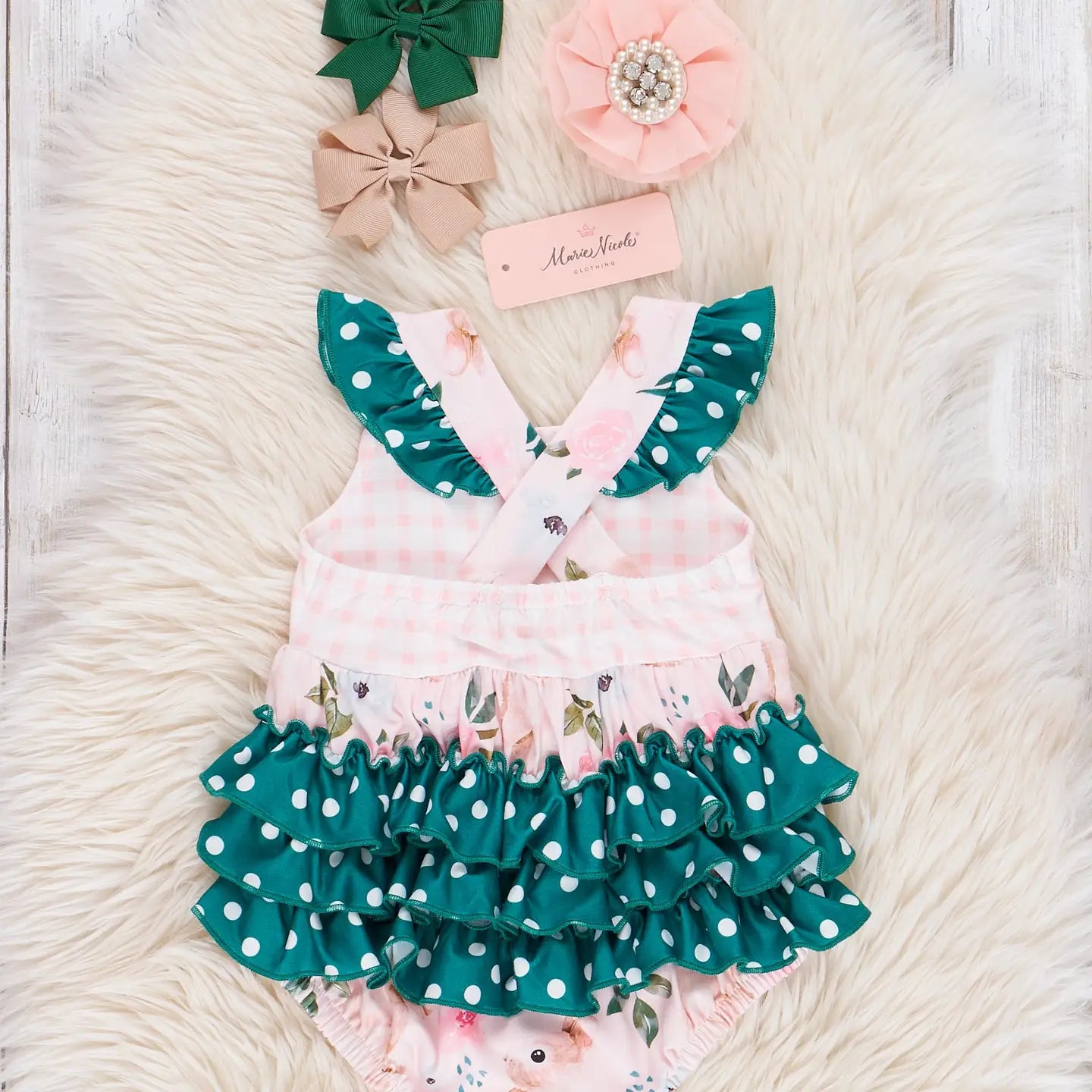 Hunter Green Floral Bunny Ruffle Bubble